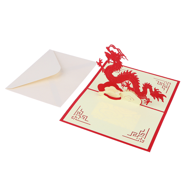 Nytt år röd drake gratulationskort vykort ihålig snidad gåva