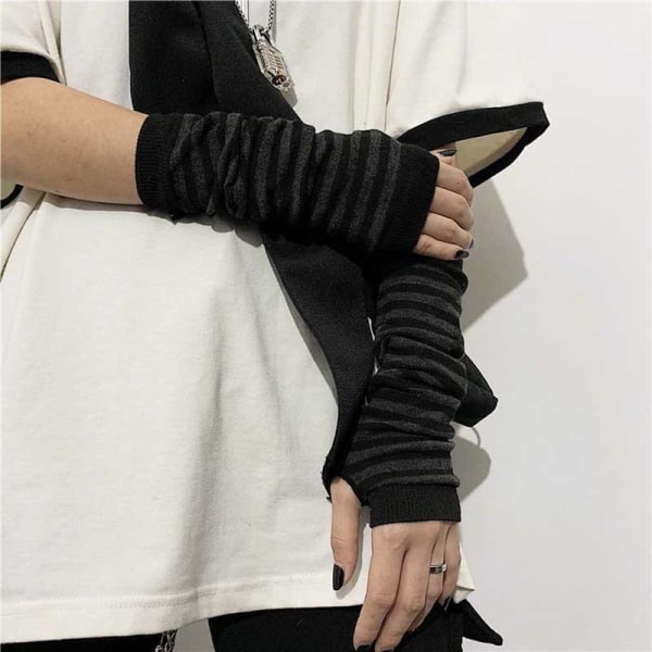Gothic Punk Style Half Finger Long Glove Stickad Längd Ärm Fin A7