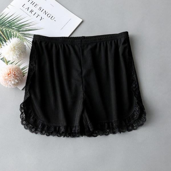 Kvinnor Vår Sommar Samma färg Sida Spets Säkerhetsshorts Byxor Sw Black