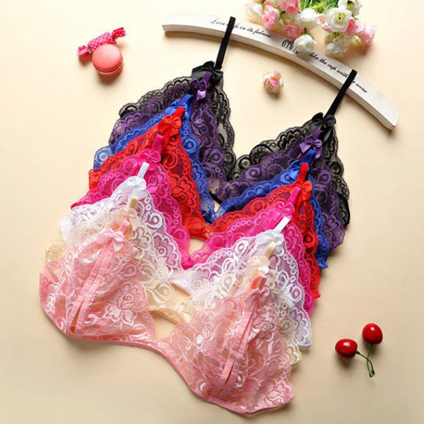 Kvinnor Sexiga Underkläder Spets BH Set Ruffle Transparent Underkläder Pink