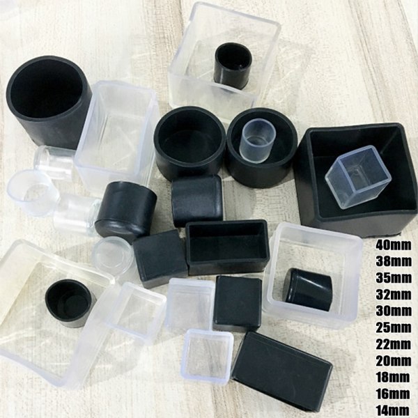 Gjennomsiktig Gummi Gulv Stol Anti Ripe Protector Cap Møbler Black 35mm