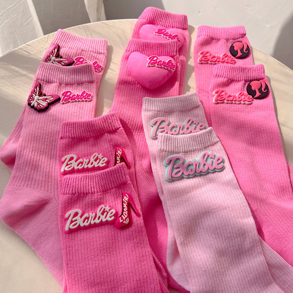 Bomullsrosa strumpor 3D Heart Letter Butterfly Sock Svettabsorberande 3