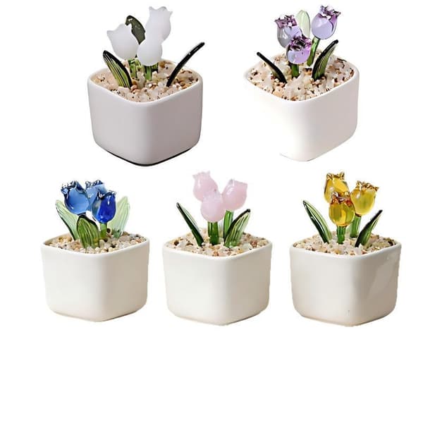 Magnetisk glassblomsterpotte med håndblåste glasstulipaner E