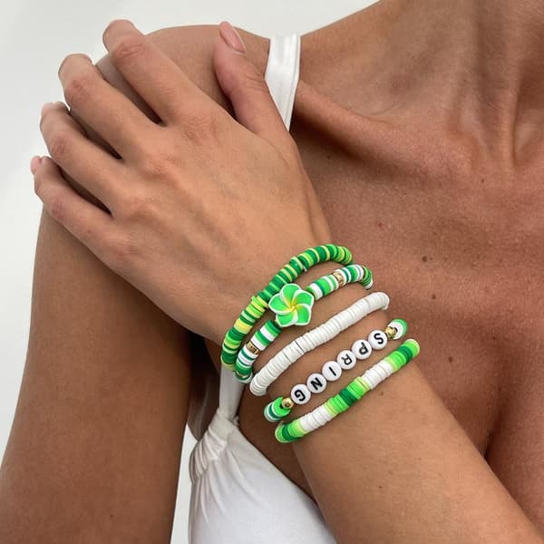 Flerlags imiteret perle bløde keramiske armbånd sæt kvinder Cre A5