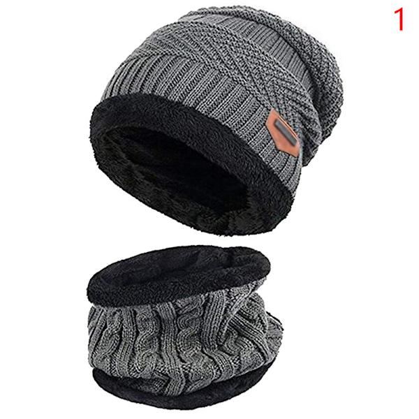 Ny strik fleece tørklæde vinterhue Blød mænd og kvinder Beanie Varm Gray A