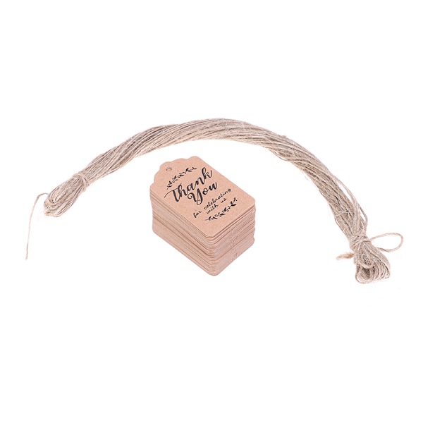 100 stk brune Kraft gavelapper Takk papirlapper til babyshow