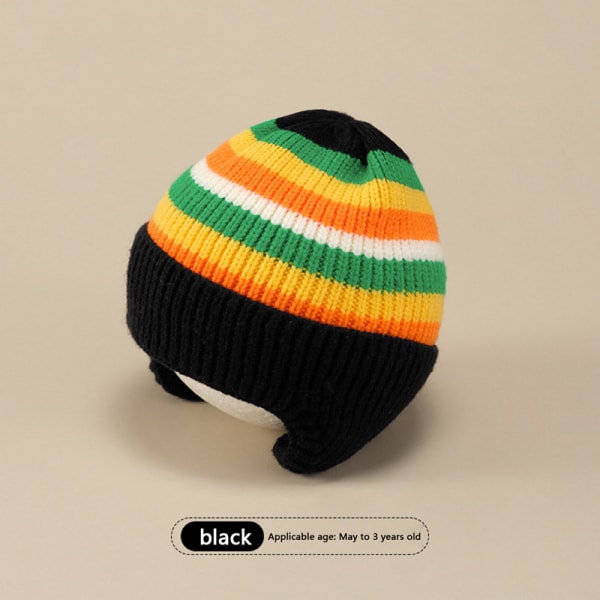 Farverig Stripe Baby Beanie Hat Vinter Varm Strik Ørebeskyttelse A3