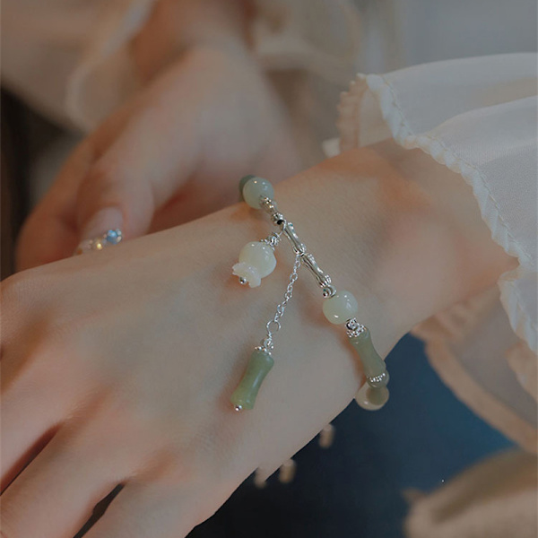 Stil Retro bambu pärlor armband legering blomma hängsmycke 2