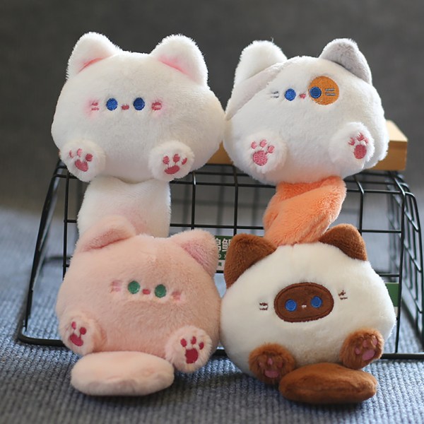 Kawaii Soft Stuffed Animal Little Cat Nøkkelring Plysjveske Bil Pe White