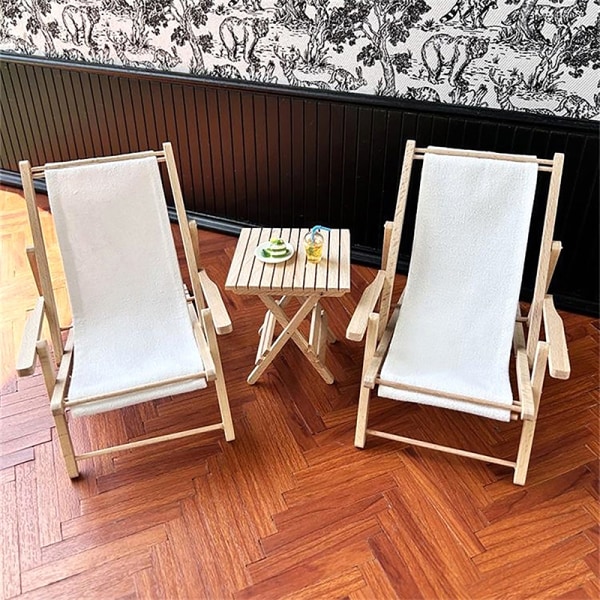 1:6 Dukkehus Mini Stol Foldbar Deck Lounge Chair Strandstol