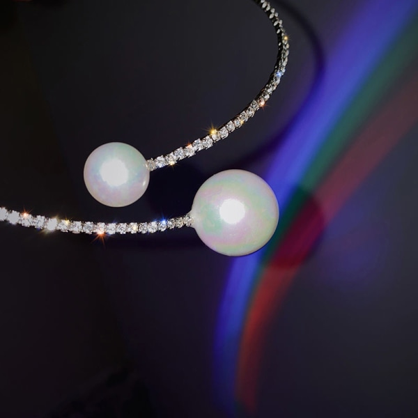 Muoti Simple Simulated Pearl morsiamen korusettiä Säädettävä N Silver Necklace