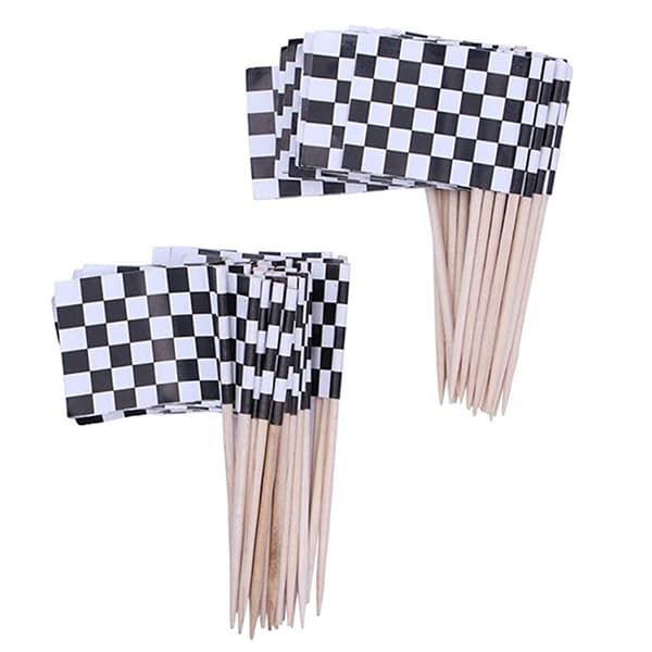 100 stk Racing Flag Tandstikkere Træ Ternet Flag Picks Appetiz