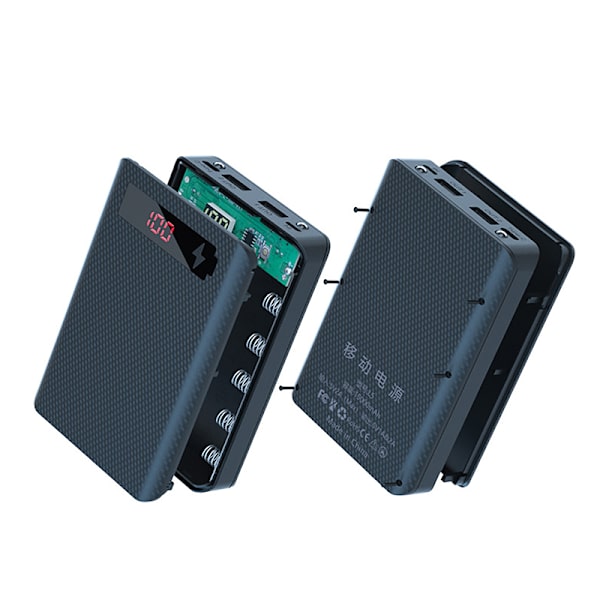 5*18650 Batteri Power Bank Case 10W Holder Batteri Oppbevaringsboks Black