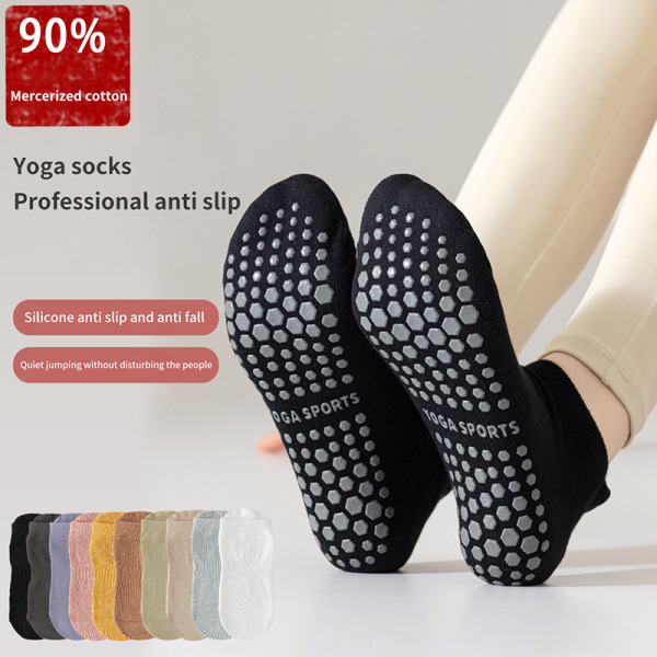 1Par Dam Anti-Slip Sock Yoga Sock Bomull Andas Kort El Gray