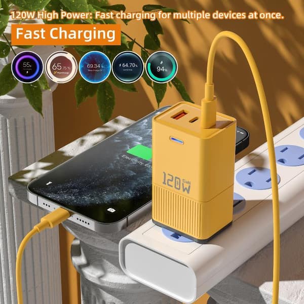 120W GaN vegglader med 2 PD 1 USB-porter hurtiglading for T A5