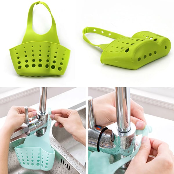Bärbar hängande avloppspåse för kök Korg Badkar Förvaring Gadget T green