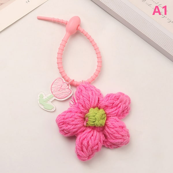 Color Knit Flower Nøgleringe e Creative Keychain Bag Pendant Deco A2
