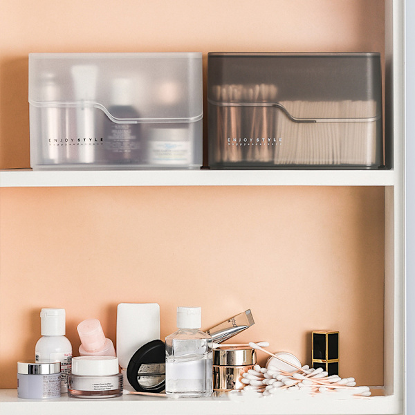Makeup Organizer Kosmetik Opbevaringsboks Med 2 Skuffer Etui Brus White1