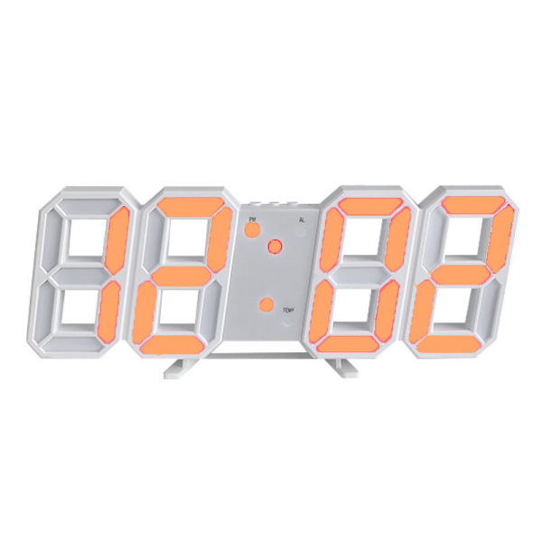 3D LED digital klocka Väggdekoration Glow Nattläge Modern dec Orange