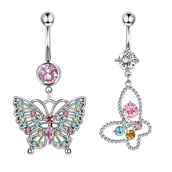 Rosa sirkon navle ringer i rustfritt stål Sexy Dangle Nave A5