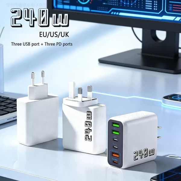 1 st 6-portars USB C PD-laddare 240W Quick Charge 3.0 Typ C USB A4