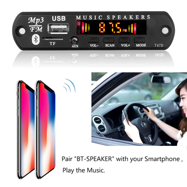 Bluetooth 5.0 MP3-spiller Dekoderkort FM Radio USB 3,5 Mm AUX