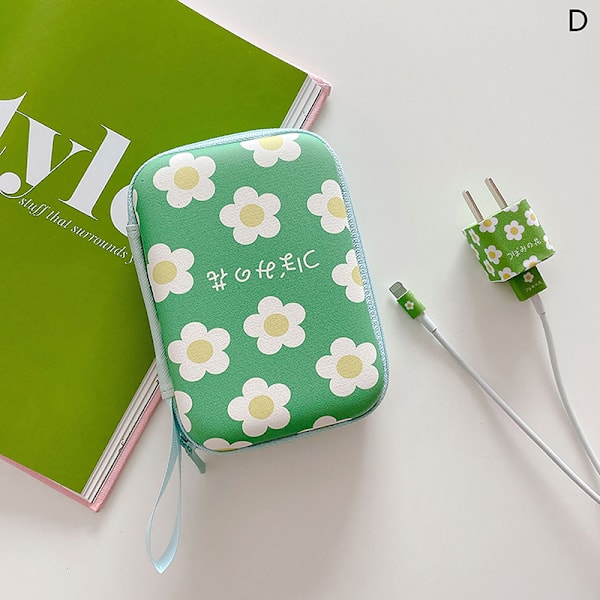 e Cartoon Frugt Blomstermønster Hovedtelefon Datakabel Opbevaringspose A