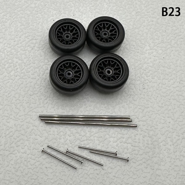 1 Set 1/64 modellbilhjul med gummidäck Modifierade delar Ve B23 fork Black