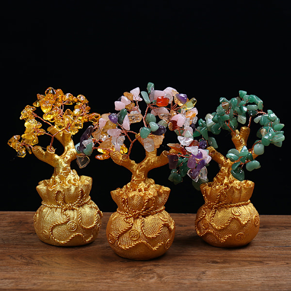 Feng Shui Money Wealth Tree Keltainen Sitriini Ametisti Crystal Luc Light yellow