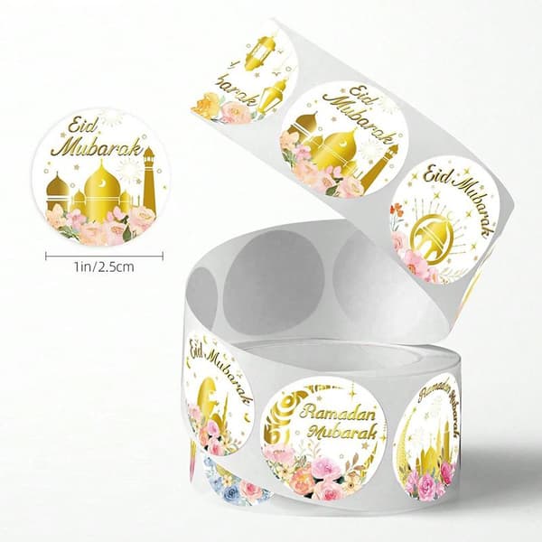500 STK EID Mubarak Rullestickers Ramadan Kareem Gaveemballage C