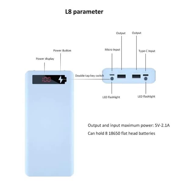 8-slots 18650 Power Bank-etui DIY Digitalt Display 5V 21A A2