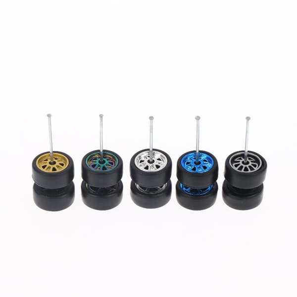 1 sæt 1/64 modelhjul med slicks gummidæk til legetøjsmodel Blue plated A