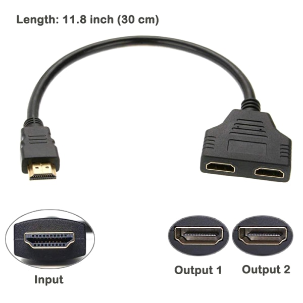 HDMI splitterkabel hann 1080P til dobbel HDMI hunn 1 til 2 veis