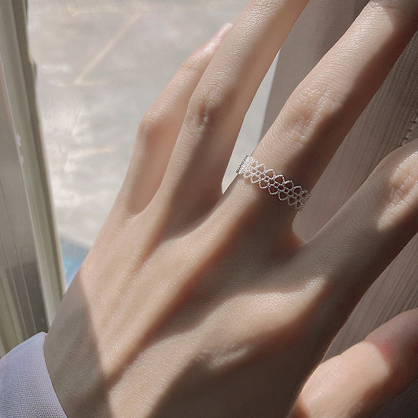 Lace Ring kvindeligt design Sense smykker hul hjerteformet ring