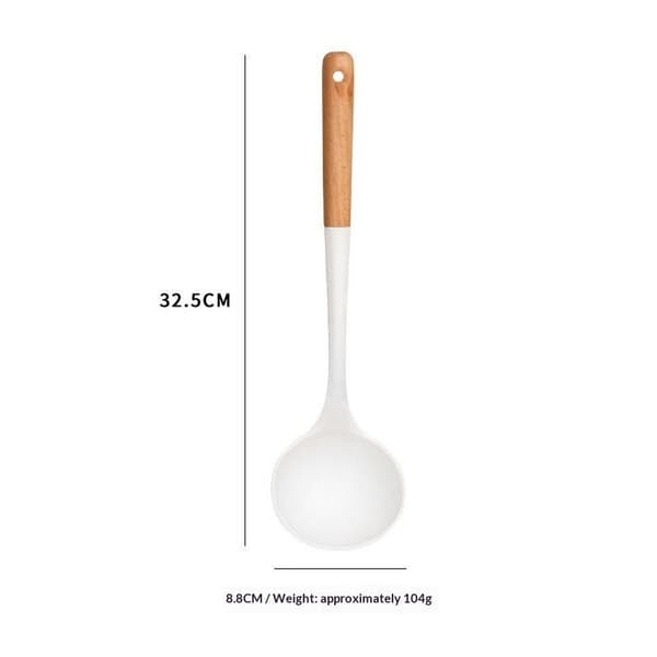 Vit silikon köksredskap med trähandtag, non-stick A3