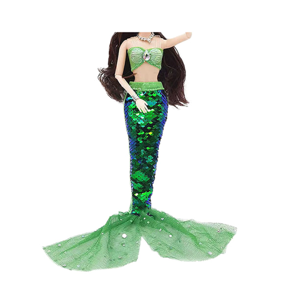 Shiny Beauty Fish Tail Mermaid Princess Dress Sjöjungfrukostym F Green