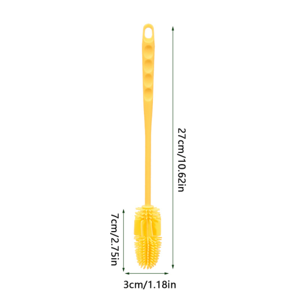 Pitkän kahvan kupin puhdistusharjapullon hankaus silikonipuhdistusaine Yellow