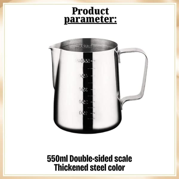 Mælkekande i rustfrit stål til opskumning af kaffe Latte Art Kop Mål Pitcher 550ml