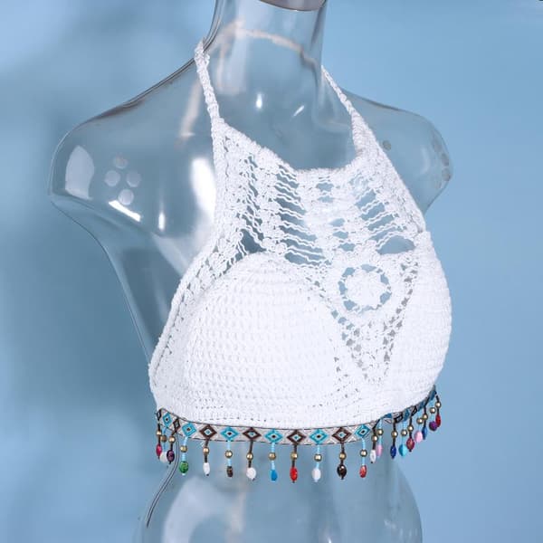 Strikkede kvaster hule toppe camis til kvinder Boho Hault Sle White 3