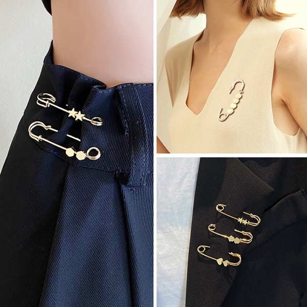 Justering Justerbar Gold Brosch Heart Star Fasta kläder Wais A7