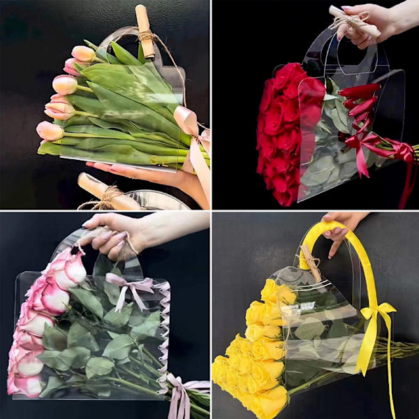 Transparent blomlåda med handtag bärbara blompåsar A3