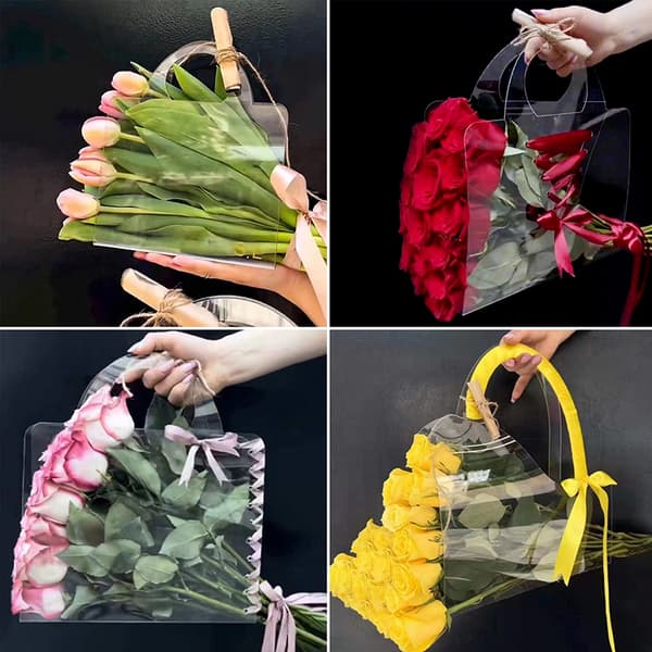 Transparent blomlåda med handtag bärbara blompåsar A4
