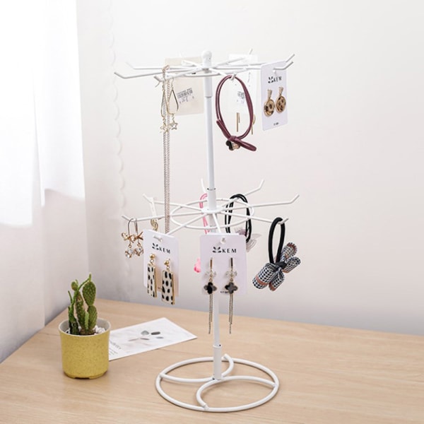 2 nivåer Rotary Iron Smycken Stand Rack Örhängen Halsband Ring D White