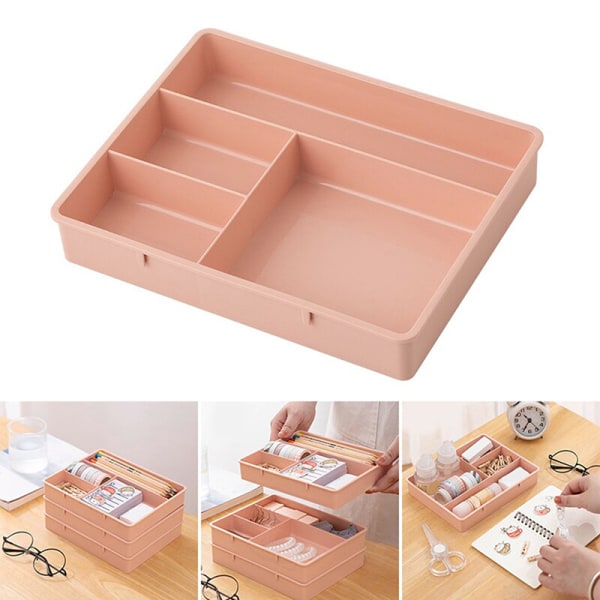 Skrivebordsskuff Organizer Stablebar flercellet skrivebordslagring Divi Pink