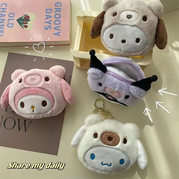 Sanrio plysch myntväska Kawaii Kuromi Melody Keychain Väska Penda A1 Keychain