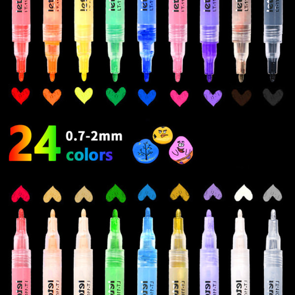 24 farger akrylmalingspenner Vanntette permanente markeringspenner A A14