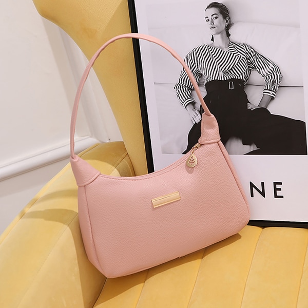 Lichee Läder Dam Axelväska Retro Enfärgad Hobos Handb Pink
