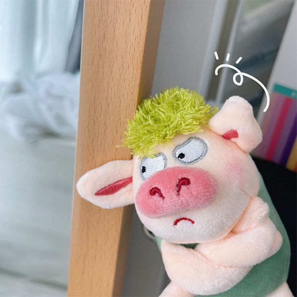 Yndig dyr nøglering Grønt sjovt hår Dyr Pig Doll Legetøj A3