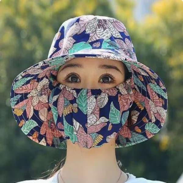 Hatt med ansiktsdeksel Solmaskehatt Sommer Dame Solskjerm 5