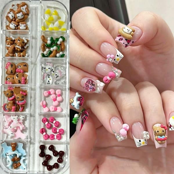 6/12Gitre Kawaii Hawai Sløjfe Harpiks Negle DIY Tilbehør e Negle De A8